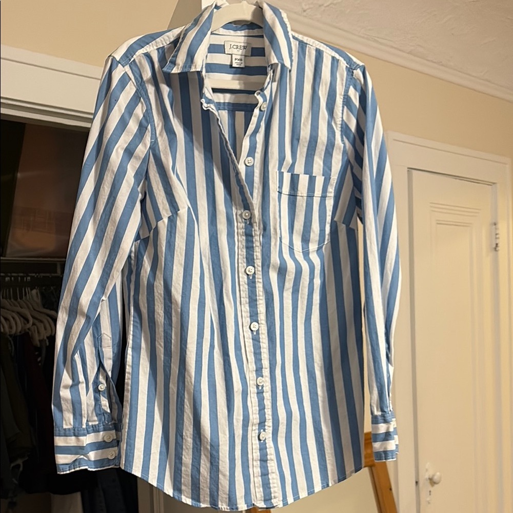 J. Crew Blue and White Casual Button Down Shirt